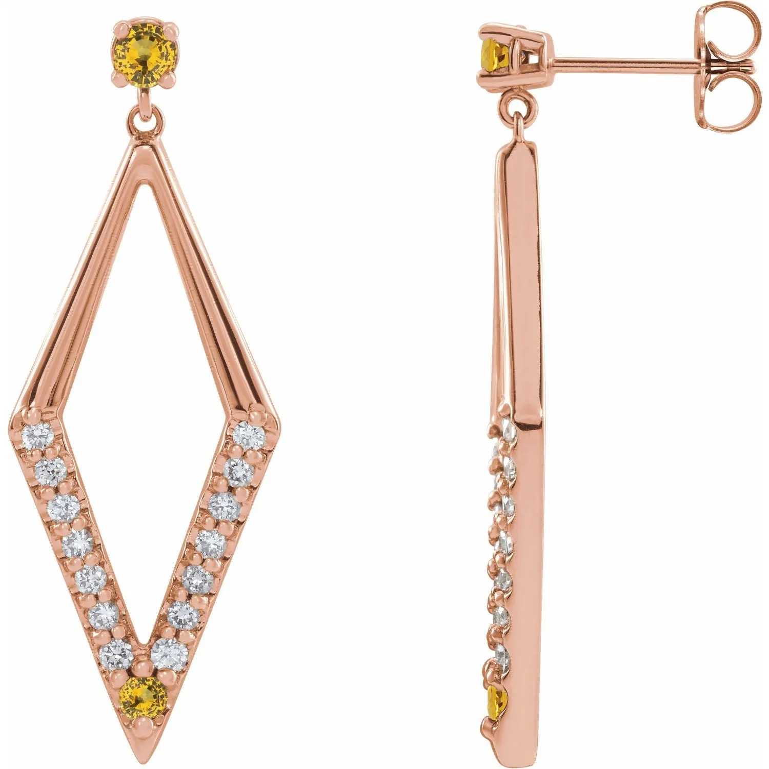 14K Gold Pink Yellow Blue Sapphire Ruby Emerald with Natural Diamond Geometric Earrings