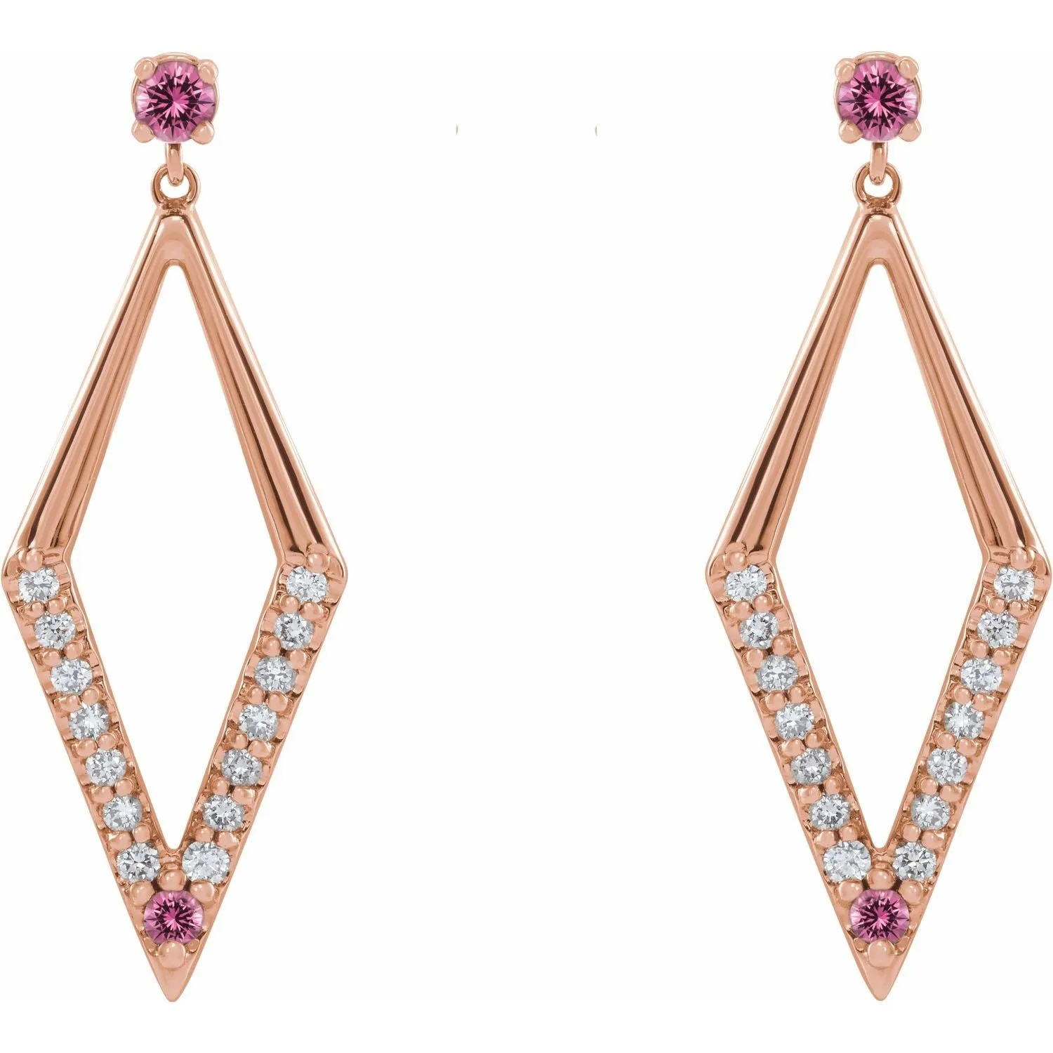 14K Gold Pink Yellow Blue Sapphire Ruby Emerald with Natural Diamond Geometric Earrings