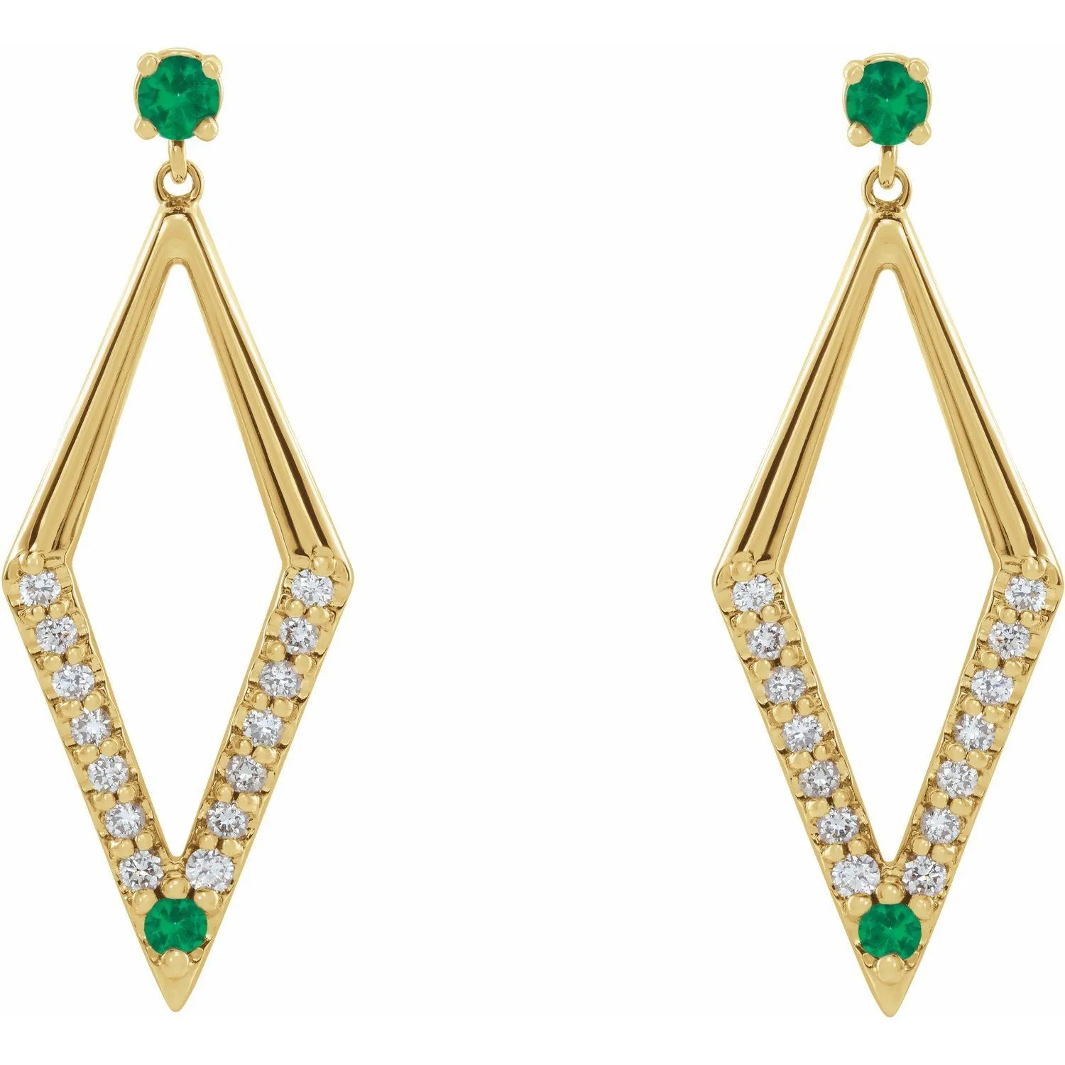14K Gold Pink Yellow Blue Sapphire Ruby Emerald with Natural Diamond Geometric Earrings