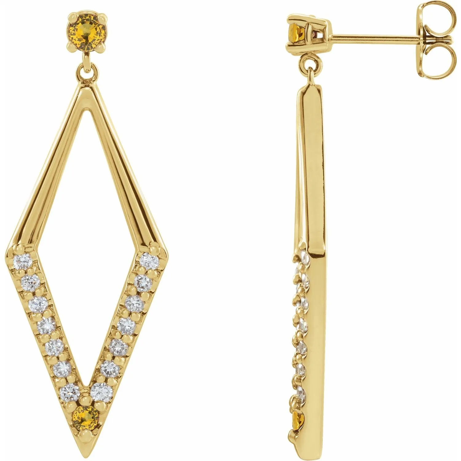 14K Gold Pink Yellow Blue Sapphire Ruby Emerald with Natural Diamond Geometric Earrings