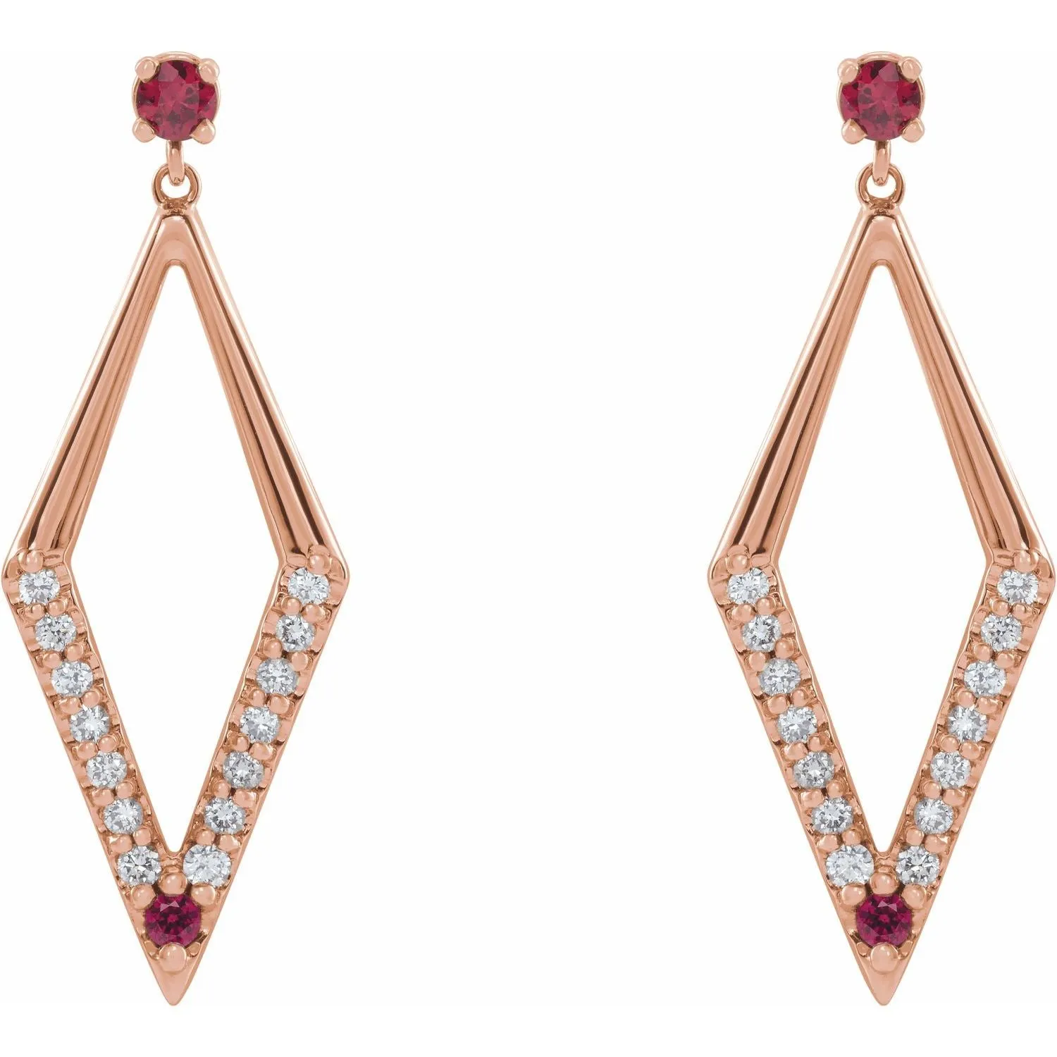 14K Gold Pink Yellow Blue Sapphire Ruby Emerald with Natural Diamond Geometric Earrings