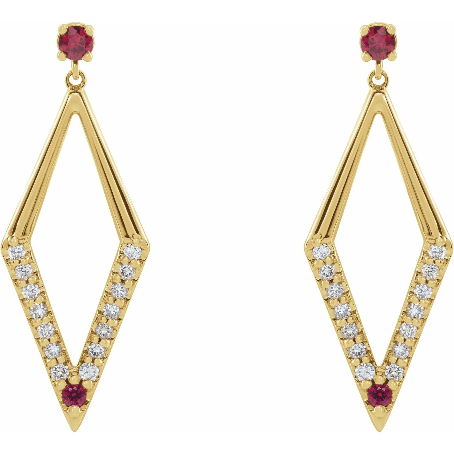 14K Gold Pink Yellow Blue Sapphire Ruby Emerald with Natural Diamond Geometric Earrings