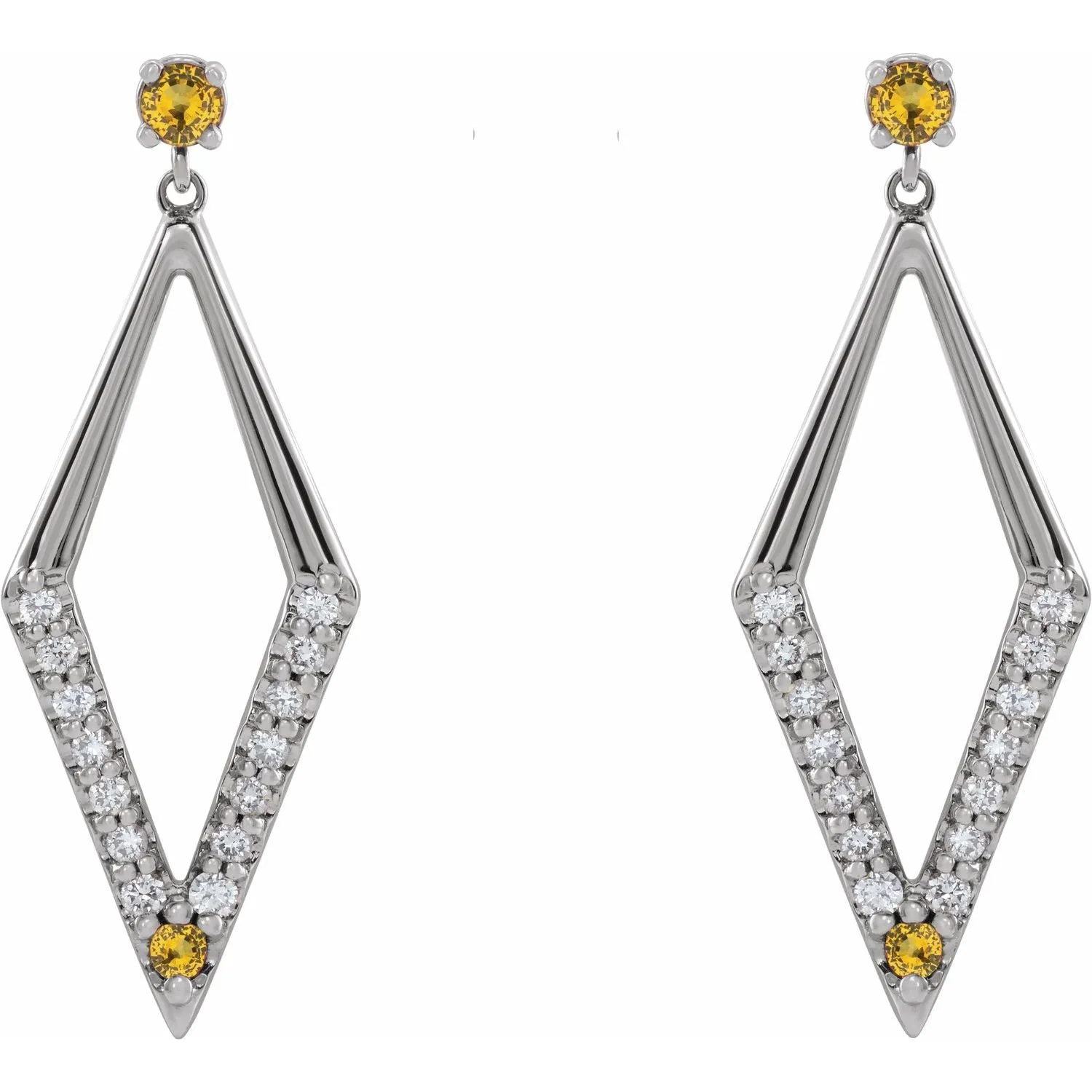 14K Gold Pink Yellow Blue Sapphire Ruby Emerald with Natural Diamond Geometric Earrings