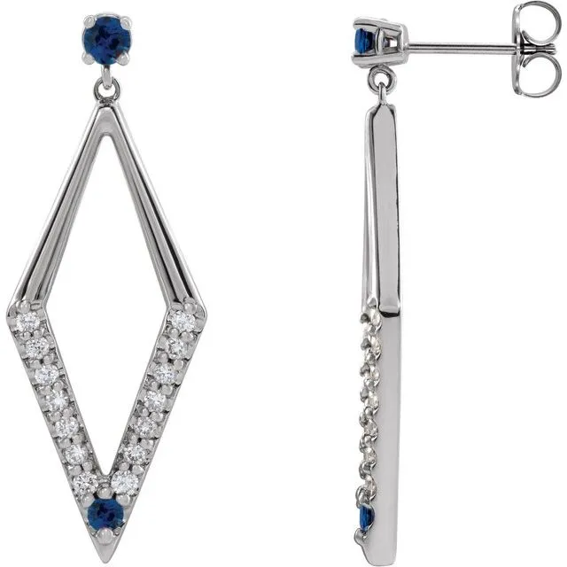 14K Gold Pink Yellow Blue Sapphire Ruby Emerald with Natural Diamond Geometric Earrings
