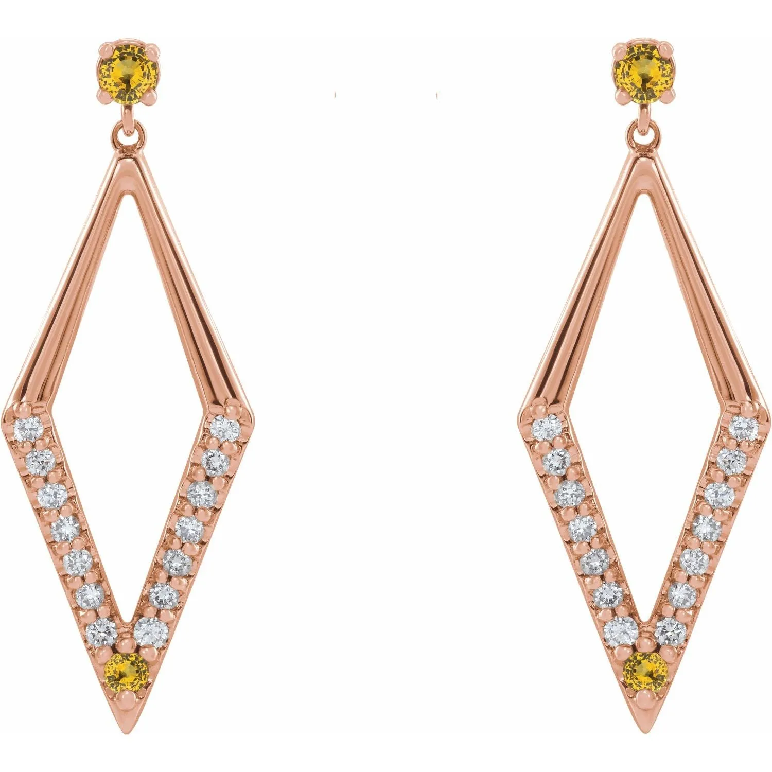 14K Gold Pink Yellow Blue Sapphire Ruby Emerald with Natural Diamond Geometric Earrings