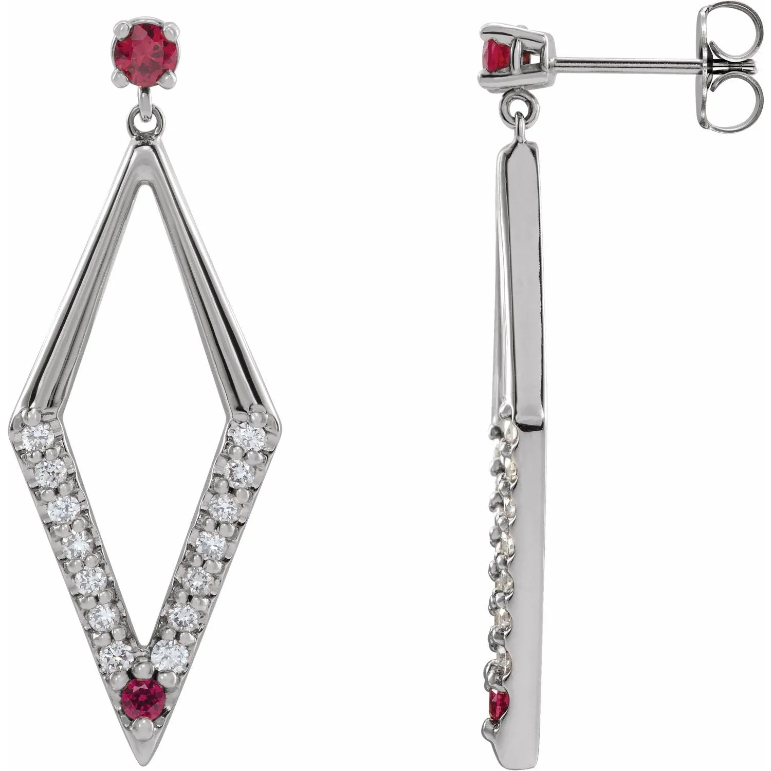 14K Gold Pink Yellow Blue Sapphire Ruby Emerald with Natural Diamond Geometric Earrings