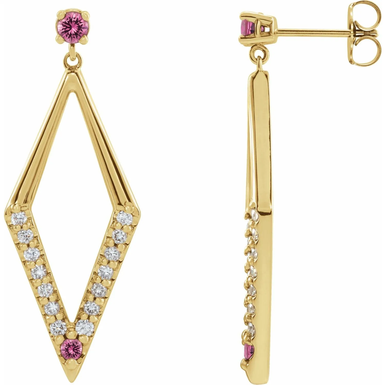14K Gold Pink Yellow Blue Sapphire Ruby Emerald with Natural Diamond Geometric Earrings