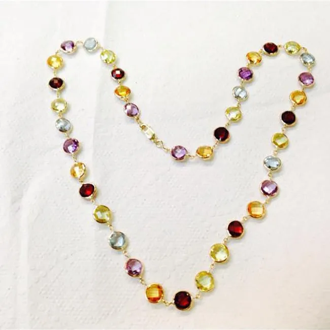 14k Gold Round Fancy Cut Gemstone By The Yard Necklace (27.0.cts.tw)