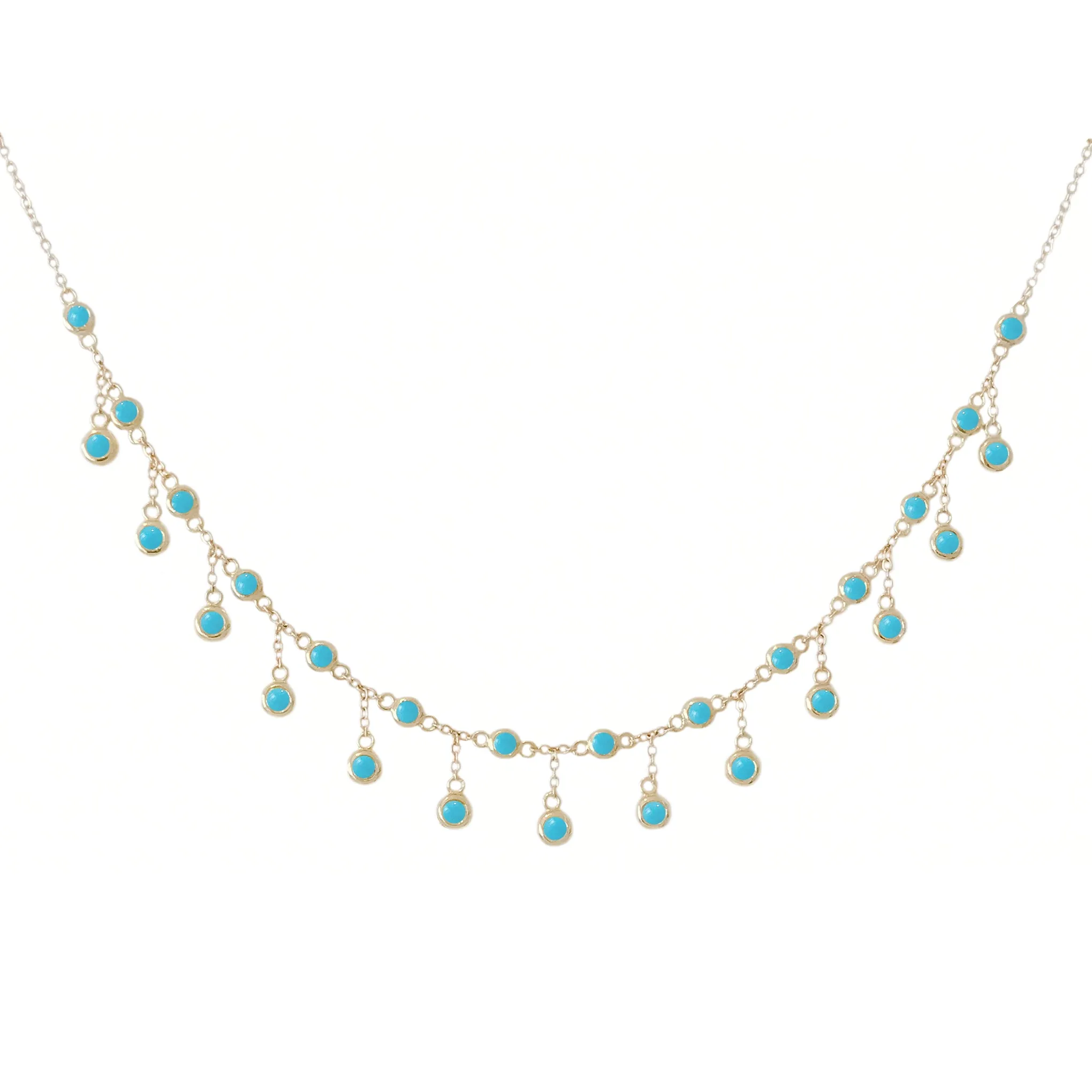 14K Gold Turquoise Fringe Choker Charm Necklace