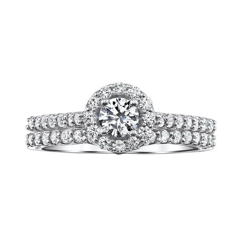 14k Love Story Round Halo Diamond Bridal Set