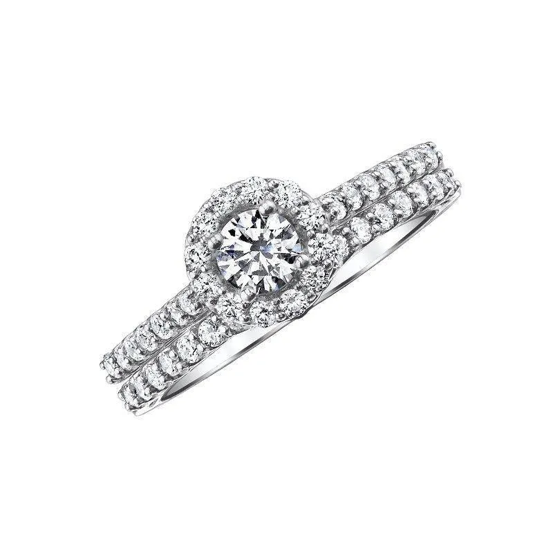 14k Love Story Round Halo Diamond Bridal Set