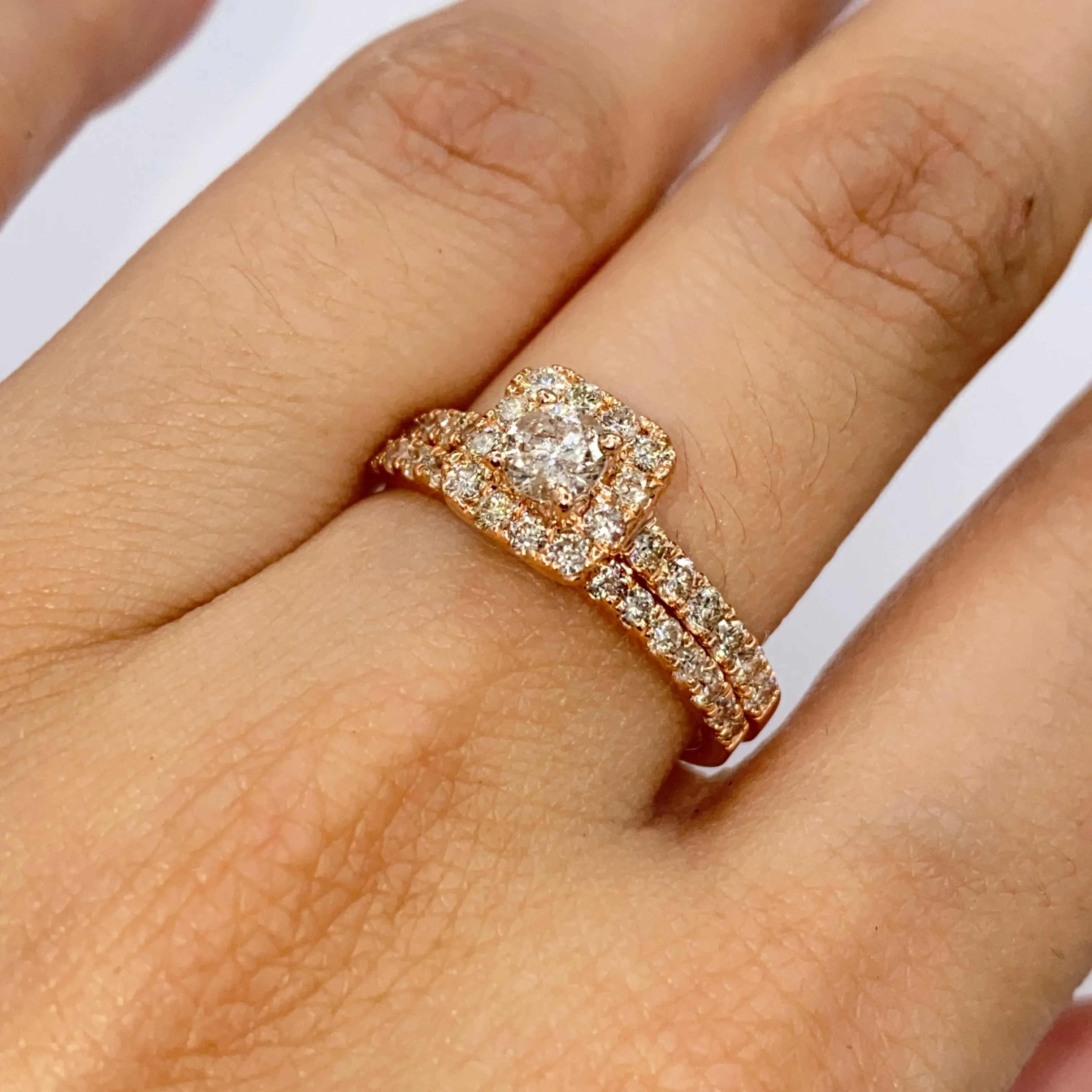 14K Marilyn Square Halo Stack Diamond Engagement Ring