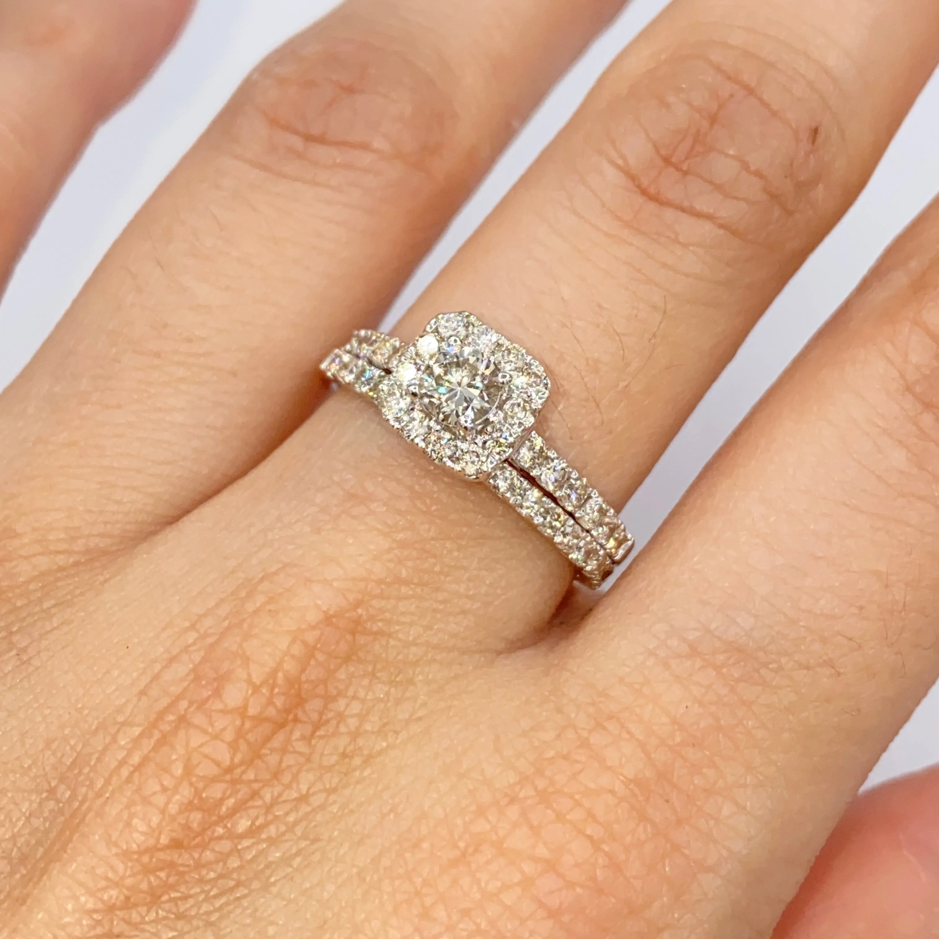 14K Marilyn Square Halo Stack Diamond Engagement Ring