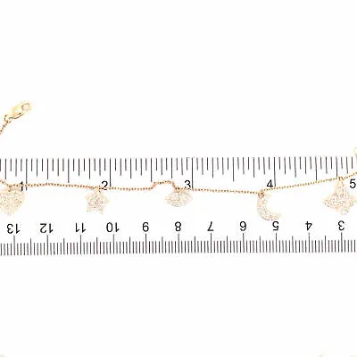 14K Pave Heart, Star, Marquise, Moon and Butterfly Charm Bracelet Yellow Gold