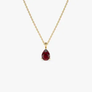 14k Pear Shape Garnet Solitaire Necklace
