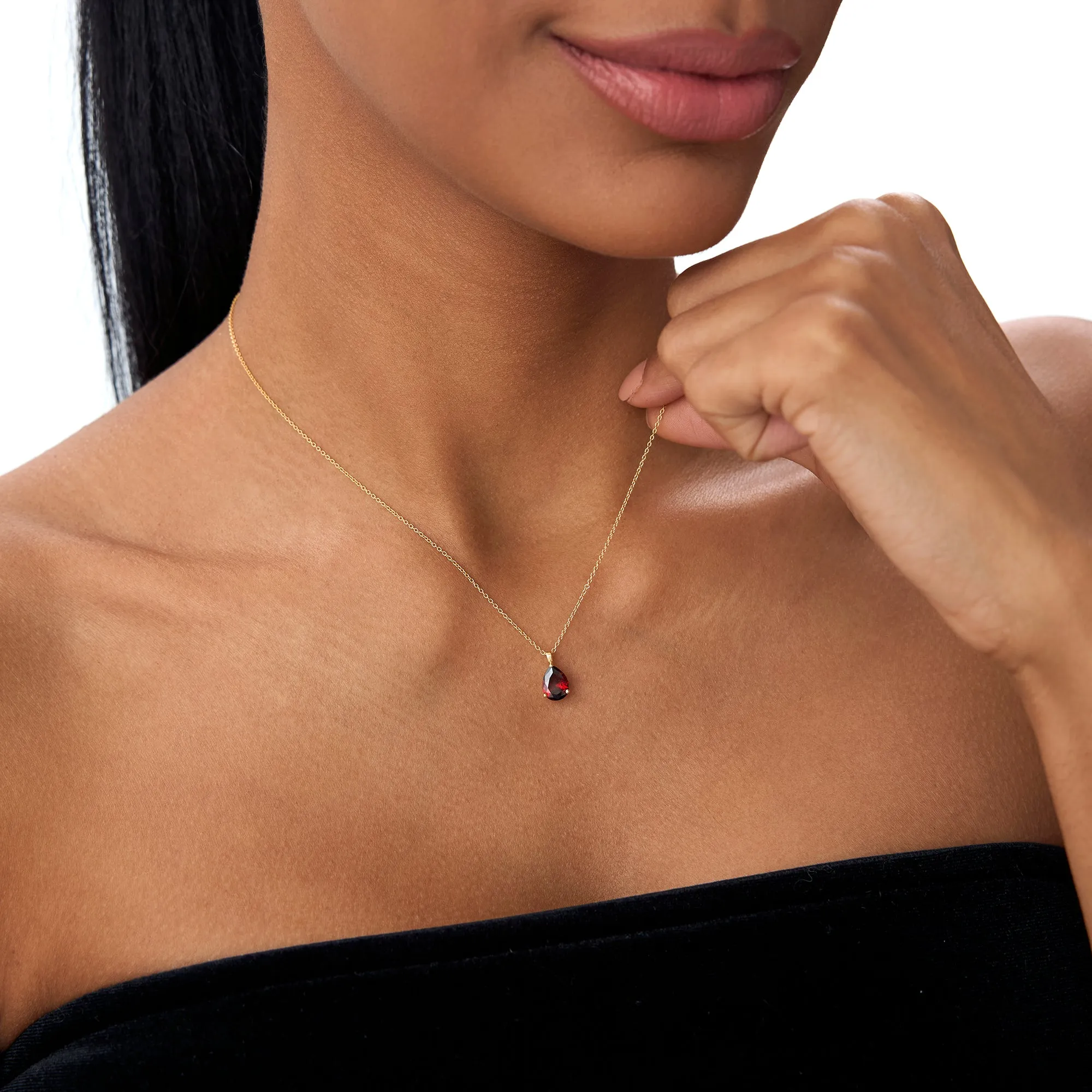 14k Pear Shape Garnet Solitaire Necklace