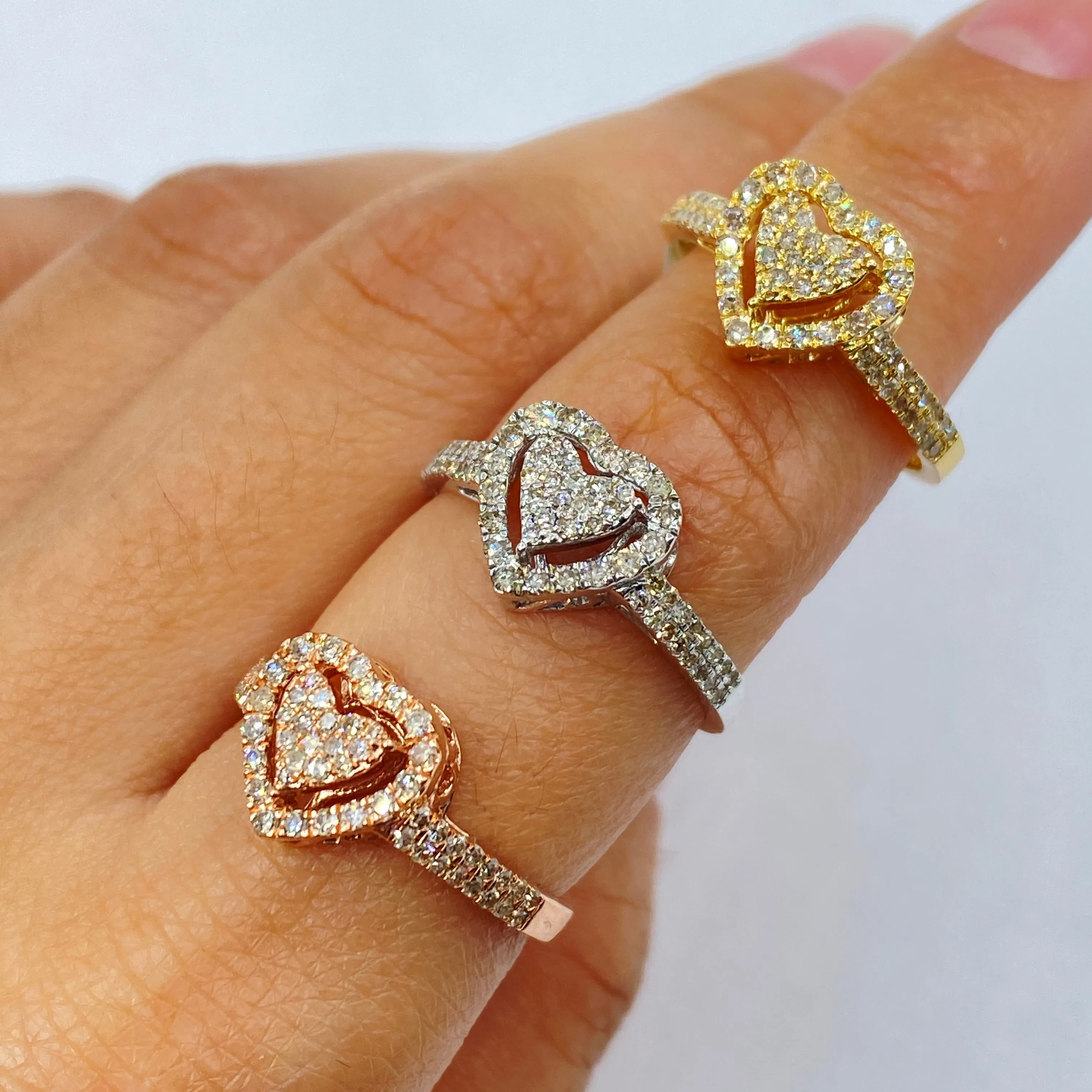 14K Rare Heart Halo Diamond Ring