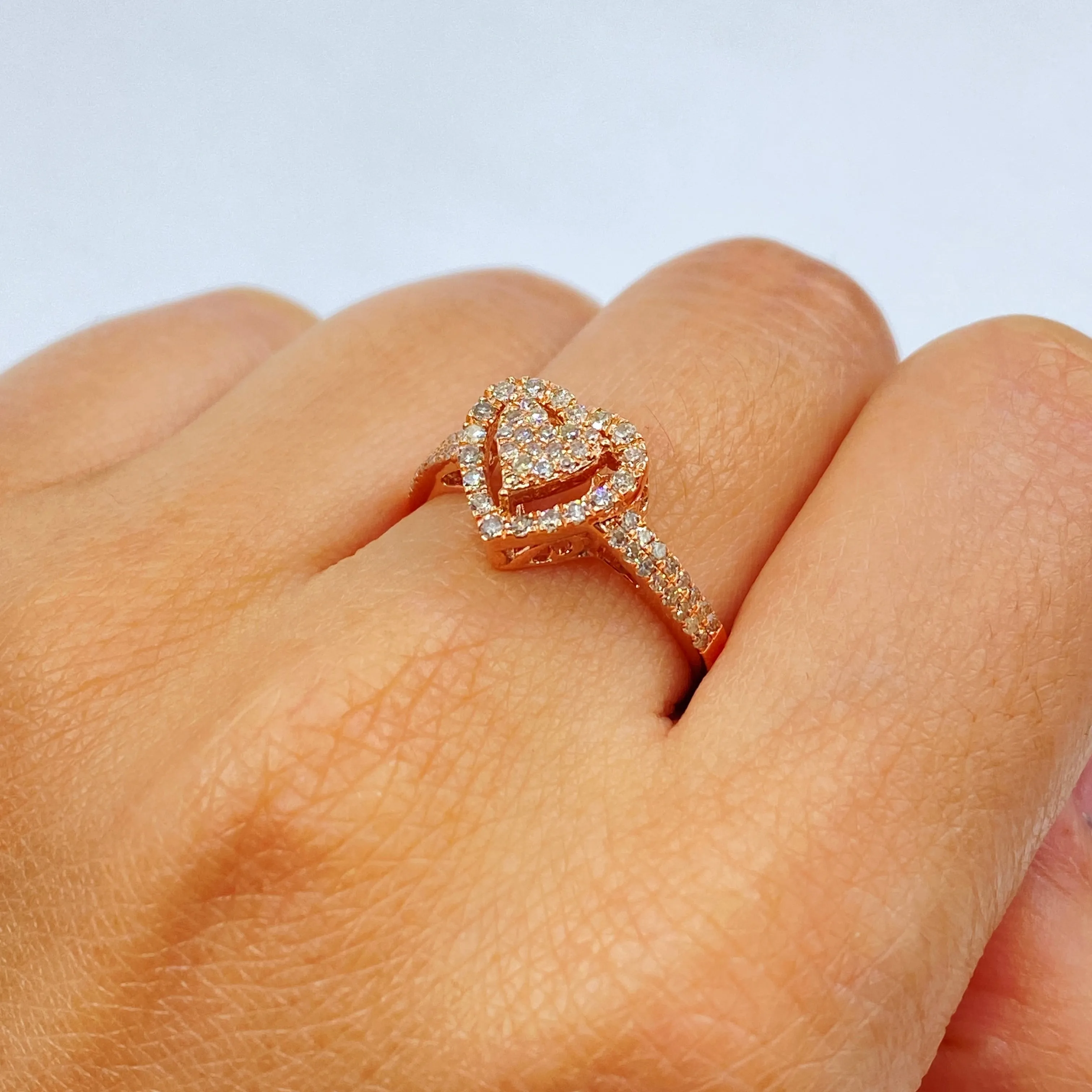 14K Rare Heart Halo Diamond Ring