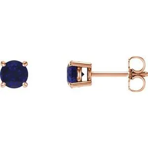 14K Rose 5 mm Natural Blue Sapphire Stud Earrings