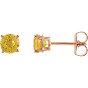 14K Rose 5 mm Natural Yellow Sapphire Stud Earrings
