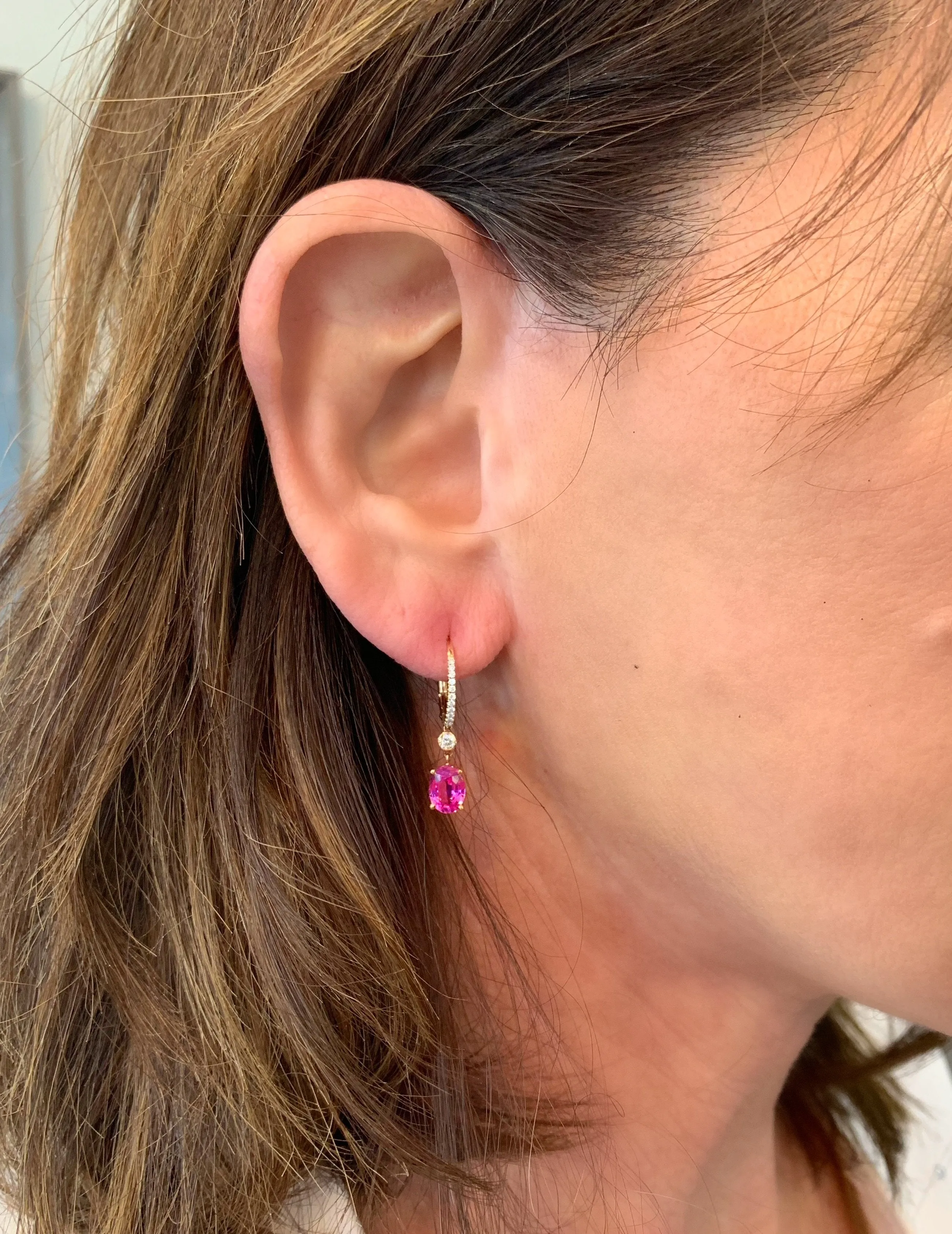 14K Rose Gold Oval Pink Sapphire And Diamond Drop Earrings (2.75ctw)