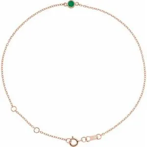 14K Rose Lab-Grown Emerald Bezel-Set Solitaire 6 1/2-7 1/2" Bracelet