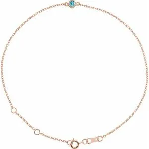 14K Rose Natural Blue Zircon Bezel-Set Solitaire 6 1/2-7 1/2" Bracelet