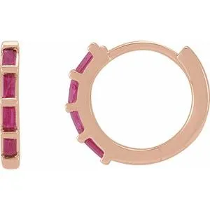 14K Rose  Ruby Huggie Earrings