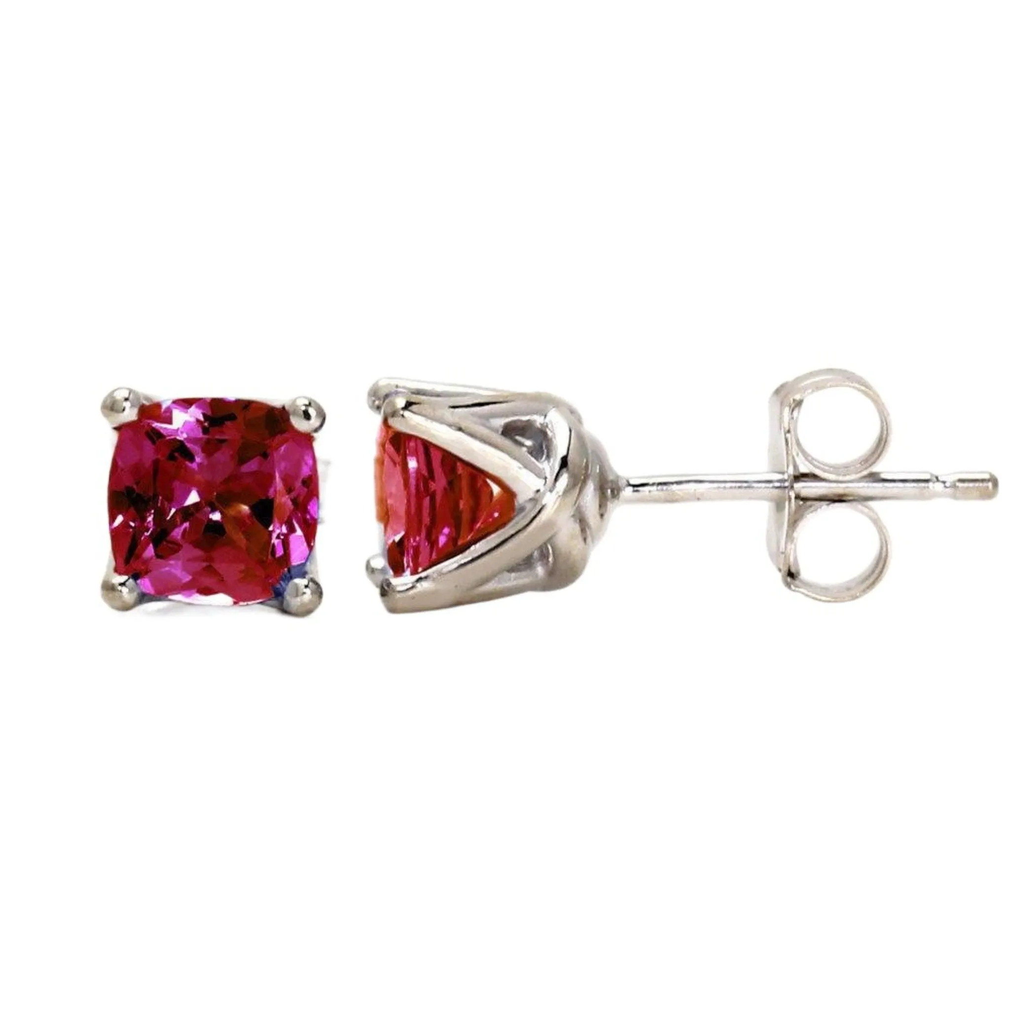 14K Ruby Earrings | Cushion Cut Ruby Studs | July Birthstone Jewelry