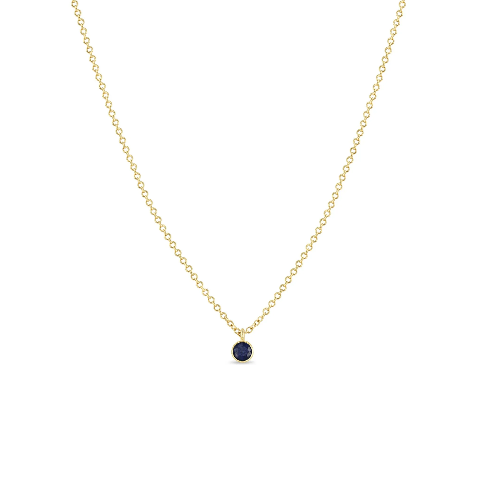 14k Single Blue Sapphire Pendant Necklace | September birthstone