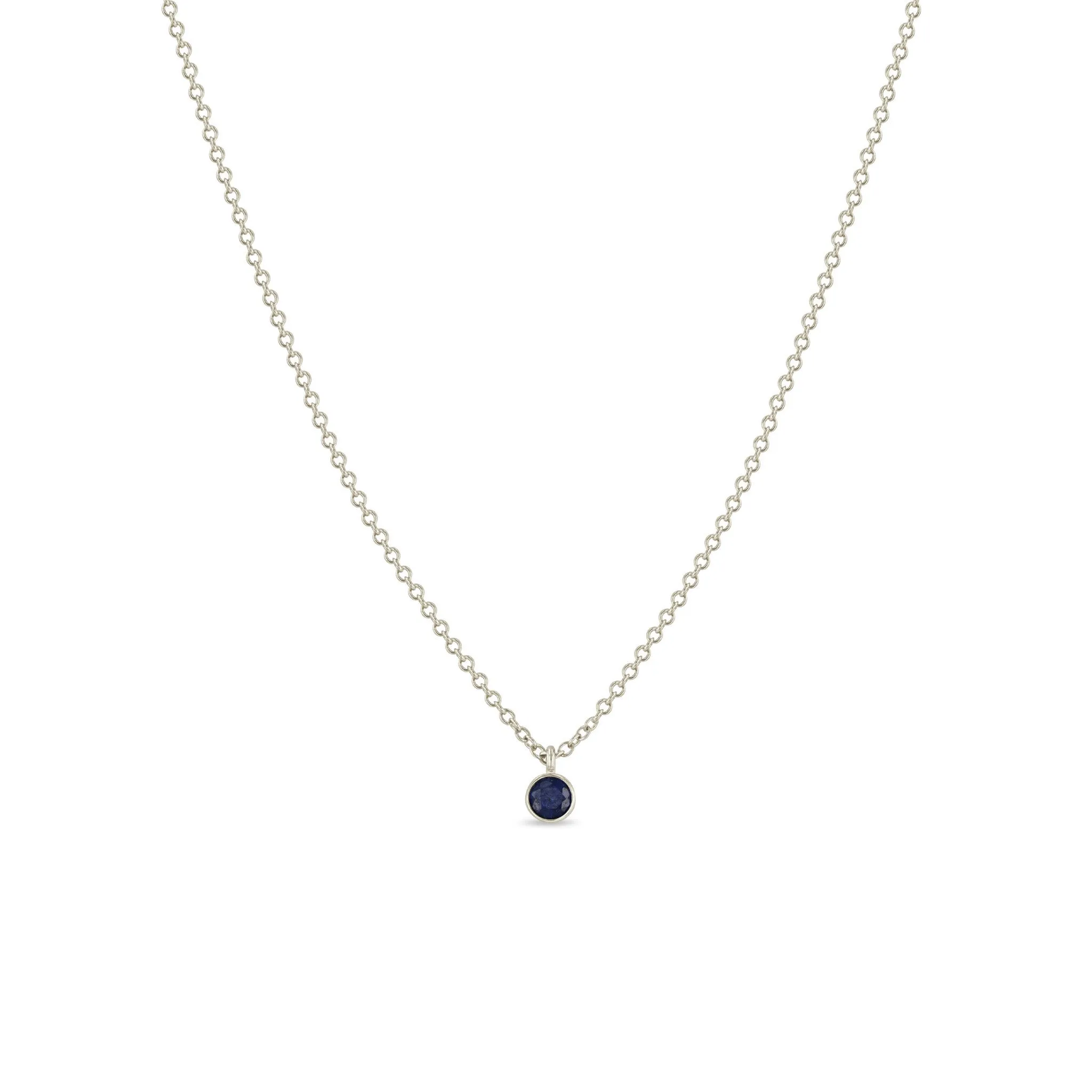 14k Single Blue Sapphire Pendant Necklace | September birthstone