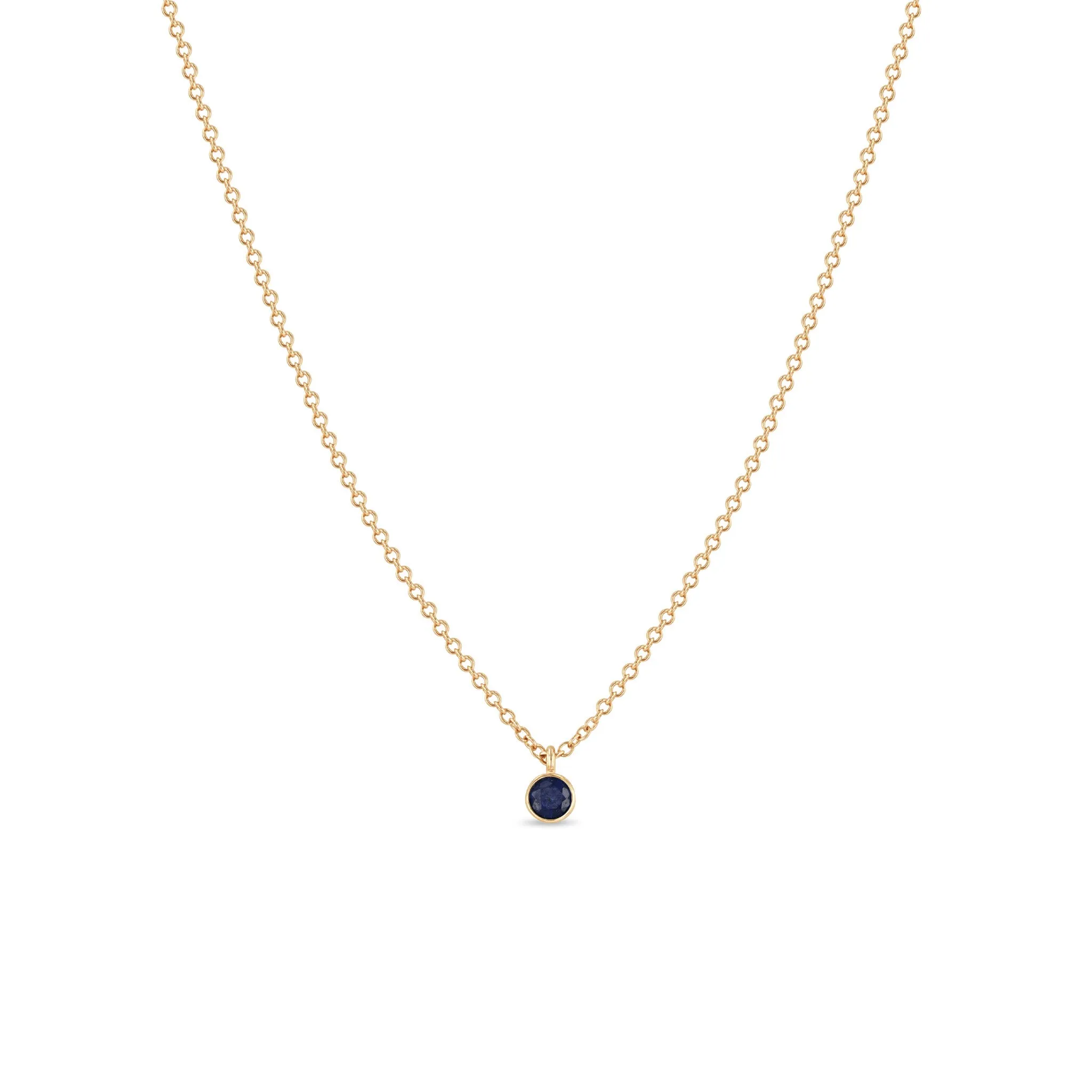 14k Single Blue Sapphire Pendant Necklace | September birthstone
