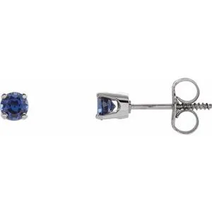 14K White 3 mm Round Blue Sapphire Youth Birthstone Earrings