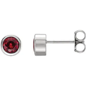 14K White 4 mm Round Genuine Ruby Birthstone Earrings