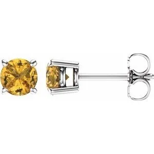 14K White 5 mm Natural Yellow Sapphire Stud Earrings