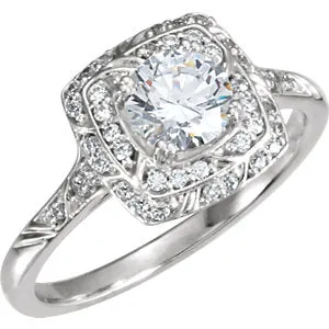 14K White 5.75 mm Cubic Zirconia & 1/5 CTW Diamond Sculptural-Inspired Engagement Ring