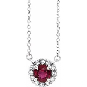 14K White 6.5 mm Natural Mozambique Garnet & 1/6 CTW Natural Diamond 18" Necklace