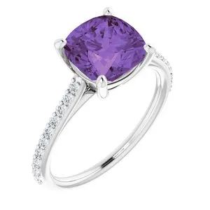14K White Amethyst & 1/5 CTW Diamond Ring