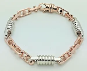 14k White & Rose Gold Handmade Fashion Link Bracelet 8.5" 7.3mm 30.5 grams