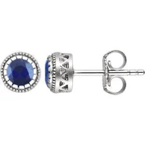 14K White Blue Sapphire "September" Birthstone Earrings