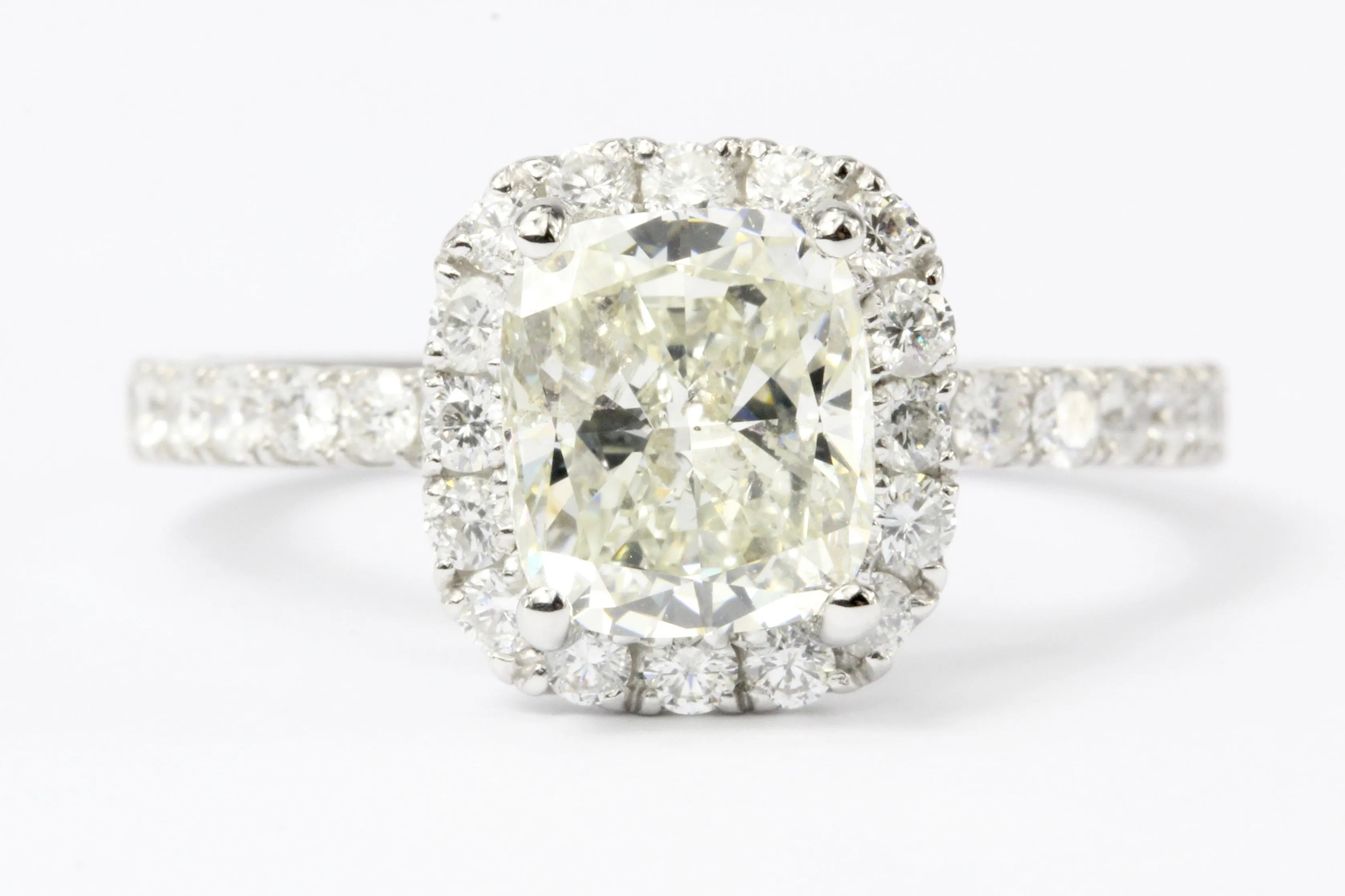 14K White Gold 2.02 Carat Cushion Cut Diamond Halo Engagement Ring