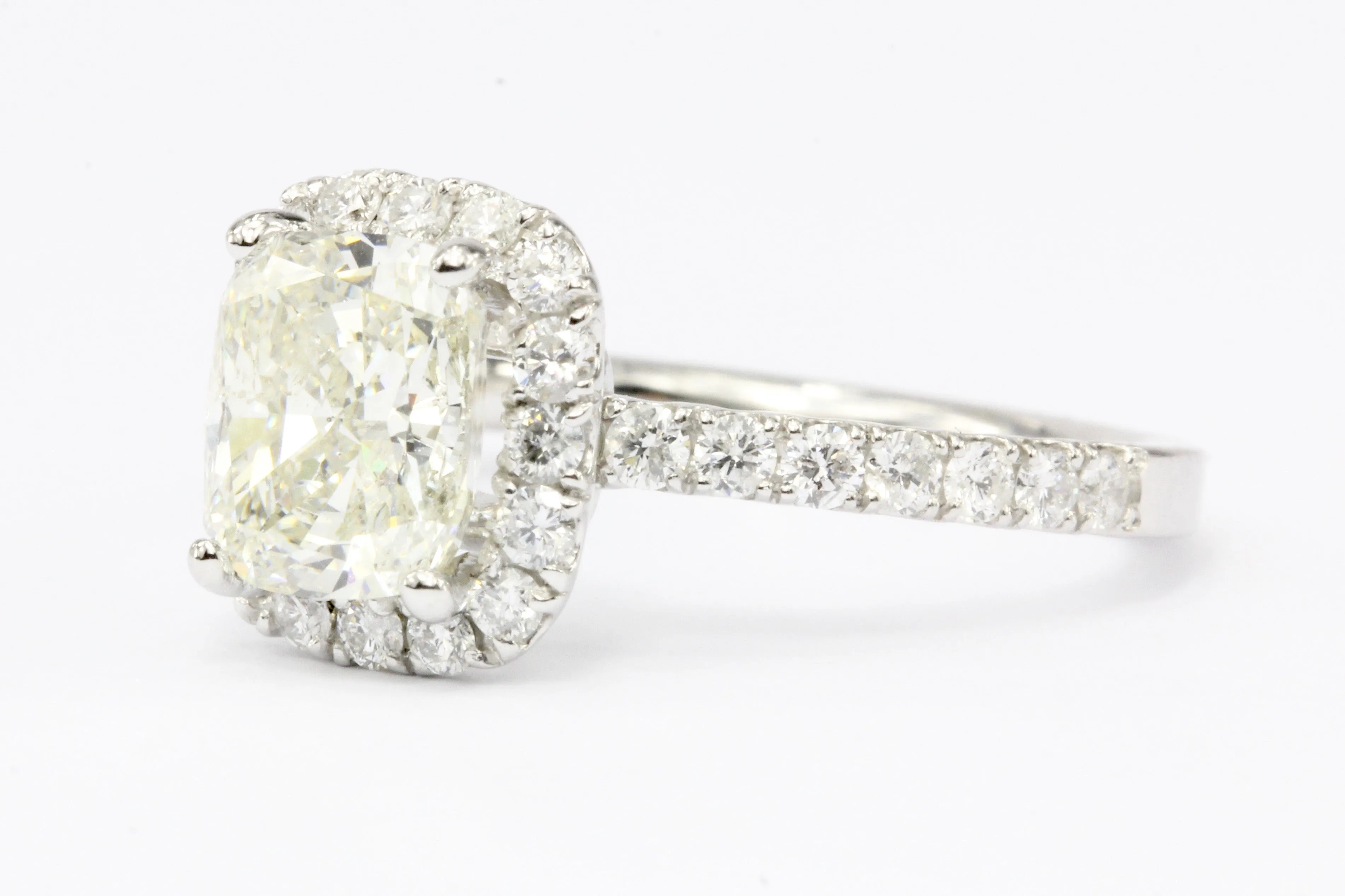 14K White Gold 2.02 Carat Cushion Cut Diamond Halo Engagement Ring