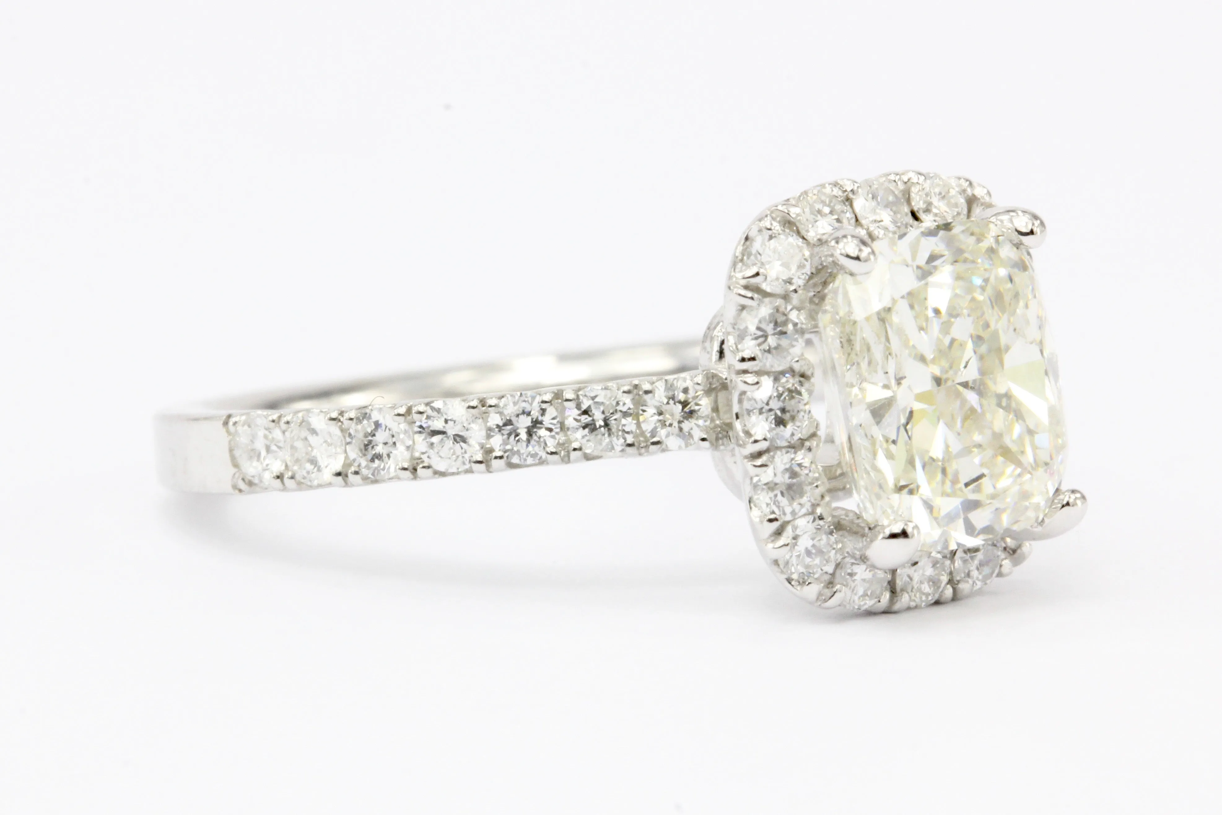 14K White Gold 2.02 Carat Cushion Cut Diamond Halo Engagement Ring
