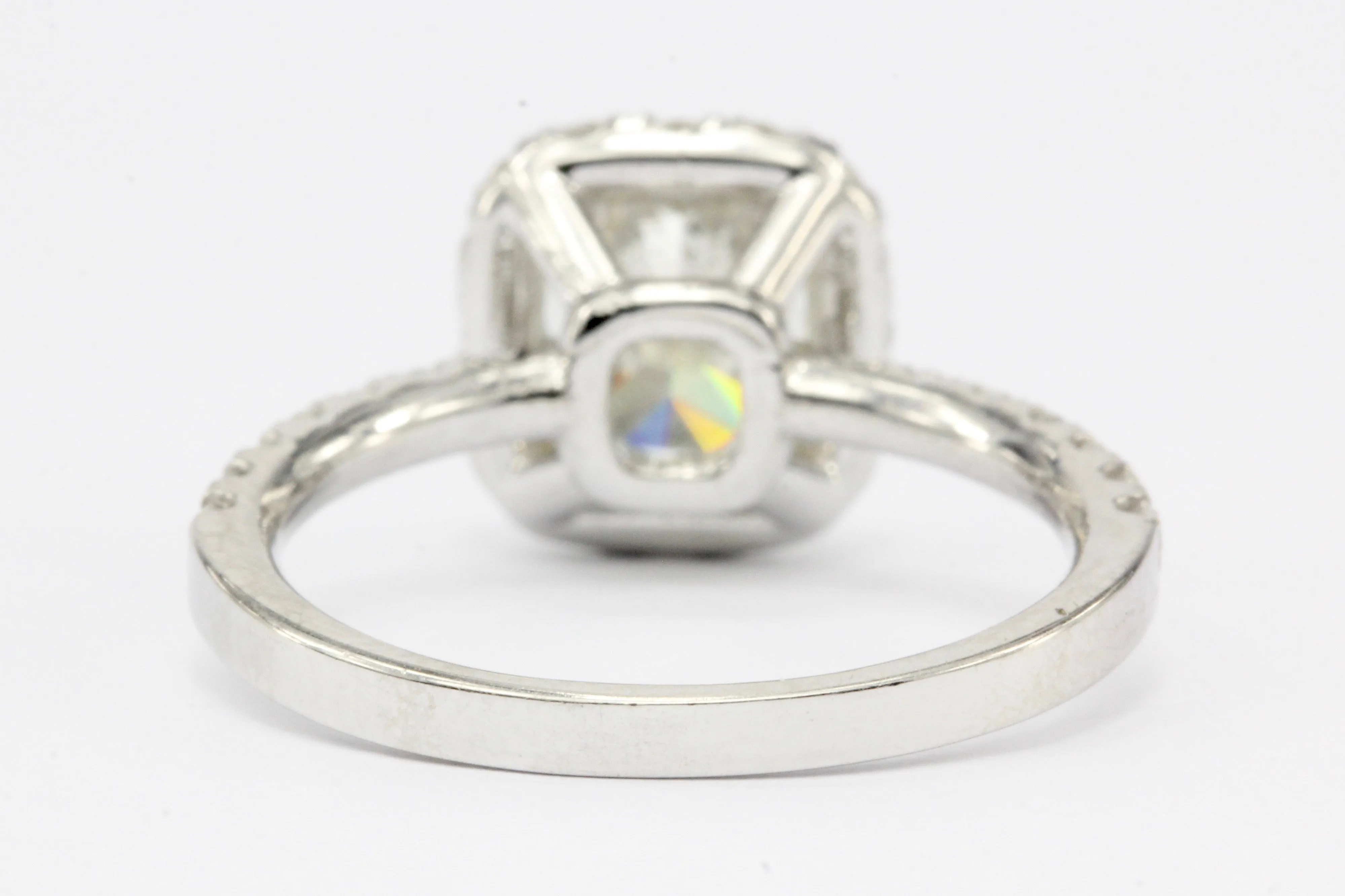 14K White Gold 2.02 Carat Cushion Cut Diamond Halo Engagement Ring