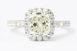 14K White Gold 2.02 Carat Cushion Cut Diamond Halo Engagement Ring