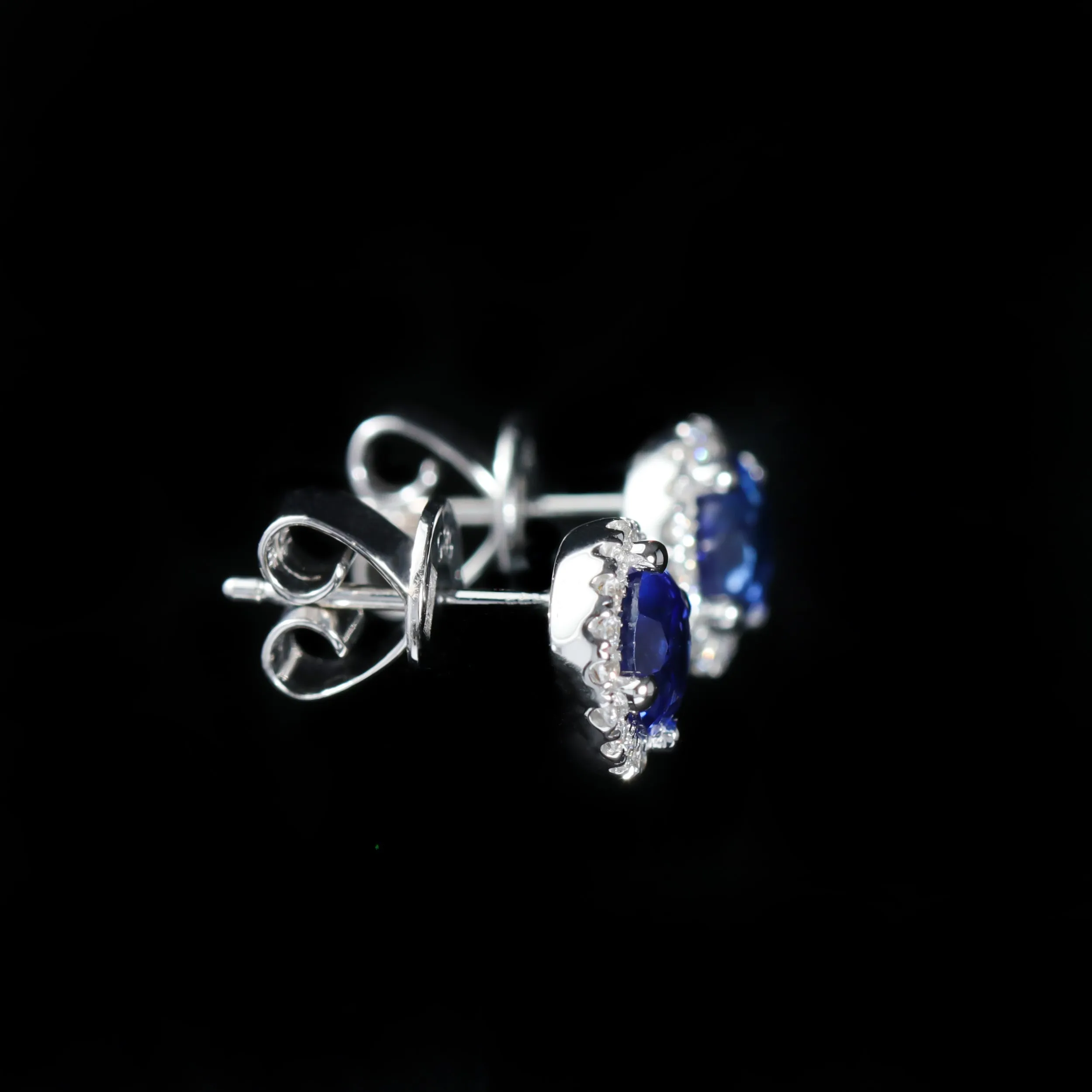 14K White Gold 2.02 CTW Sapphire and Diamond Stud Earrings