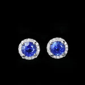 14K White Gold 2.02 CTW Sapphire and Diamond Stud Earrings