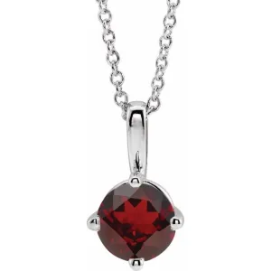 14K White Gold 4 mm Natural Mozambique Garnet Solitaire 16-18" Necklace