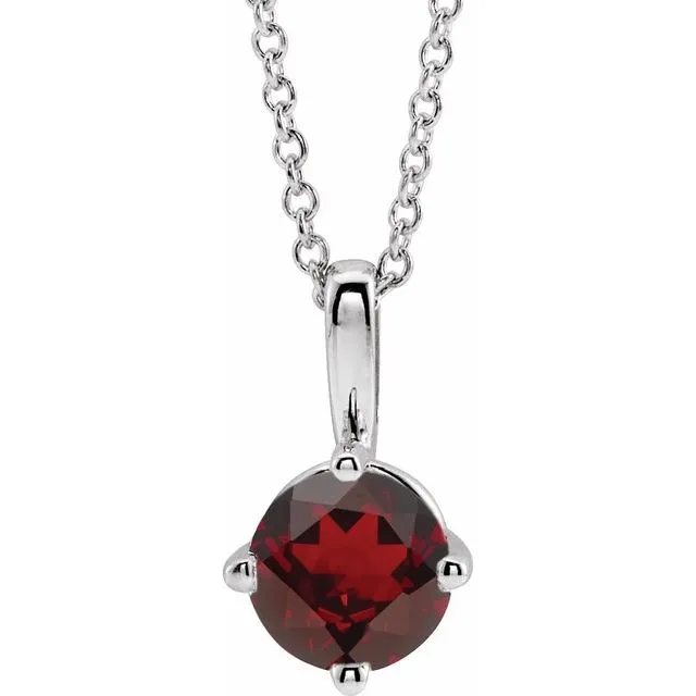 14K White Gold 4 mm Natural Mozambique Garnet Solitaire 16-18" Necklace
