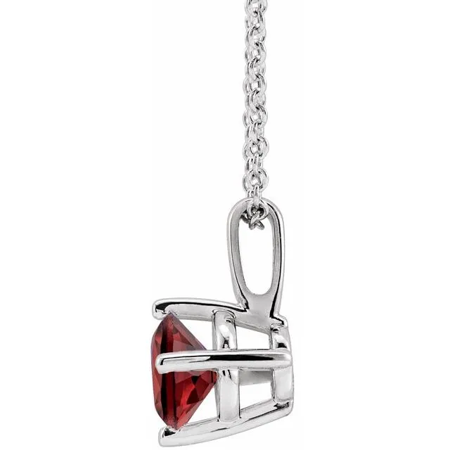 14K White Gold 4 mm Natural Mozambique Garnet Solitaire 16-18" Necklace